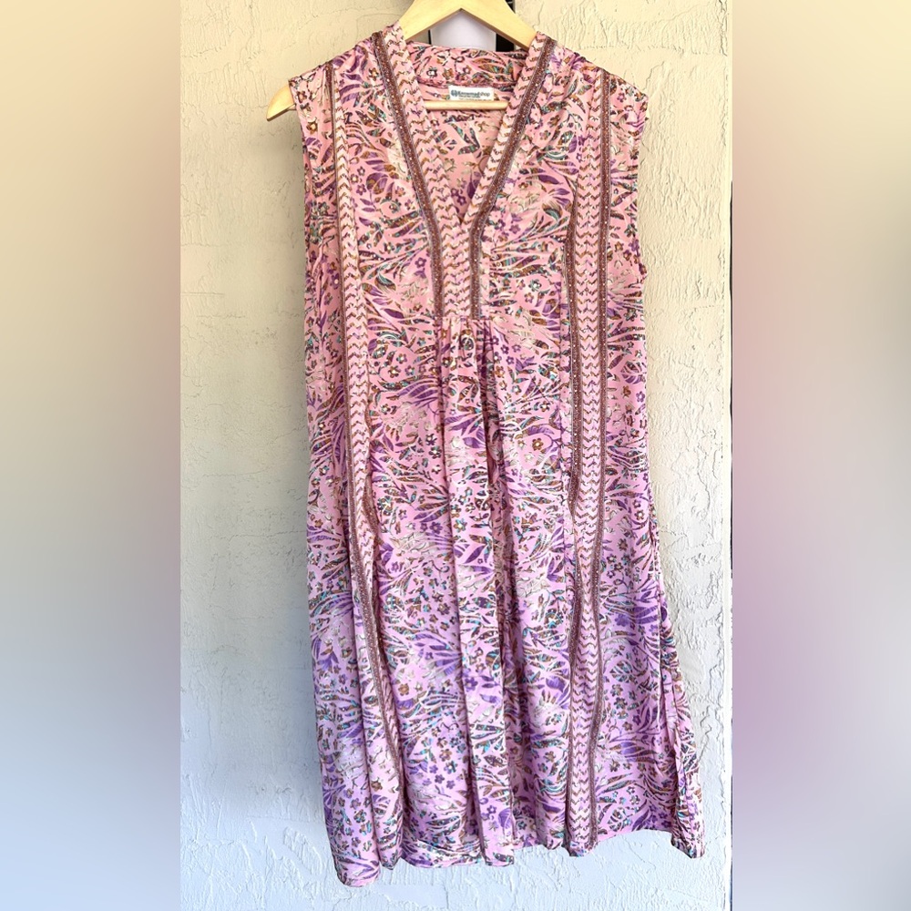 Marsha Saree Silk Dress Short Pink Floral size M